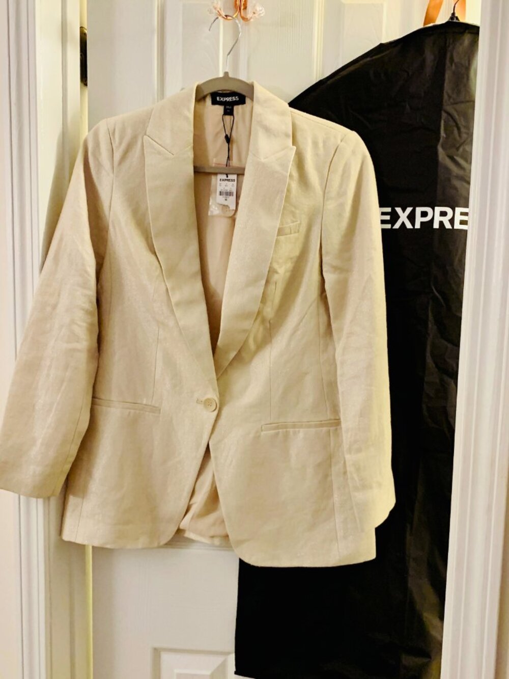 NWT Express Linen Beige Cream Boyfriend Blazer Size XS